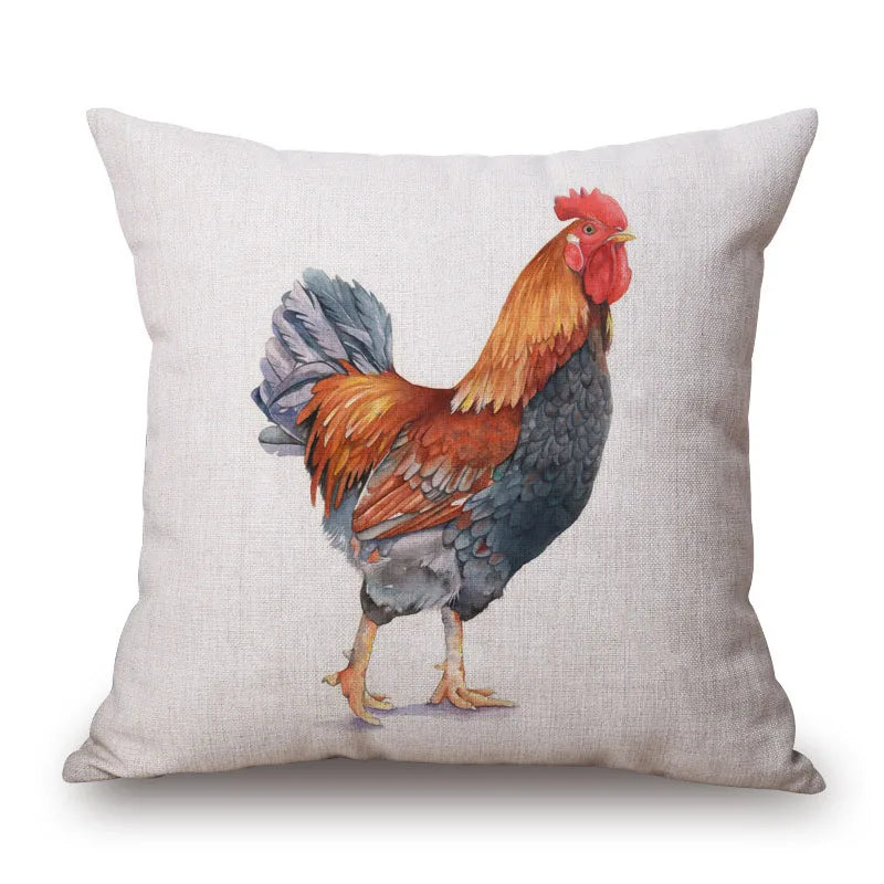 Cushion Cover Fun Poultry Rooster Chicken Hen Farmhouse | Linen Cotton Polyester | 11 Designs