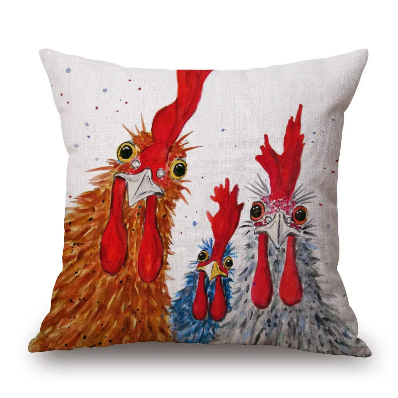 Cushion Cover Fun Poultry Rooster Chicken Hen Farmhouse | Linen Cotton Polyester | 11 Designs
