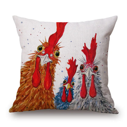 Cushion Cover Fun Poultry Rooster Chicken Hen Farmhouse | Linen Cotton Polyester | 11 Designs