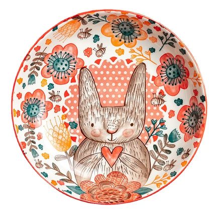 Rabbit Hand Painted Bowl Plate Ceramic