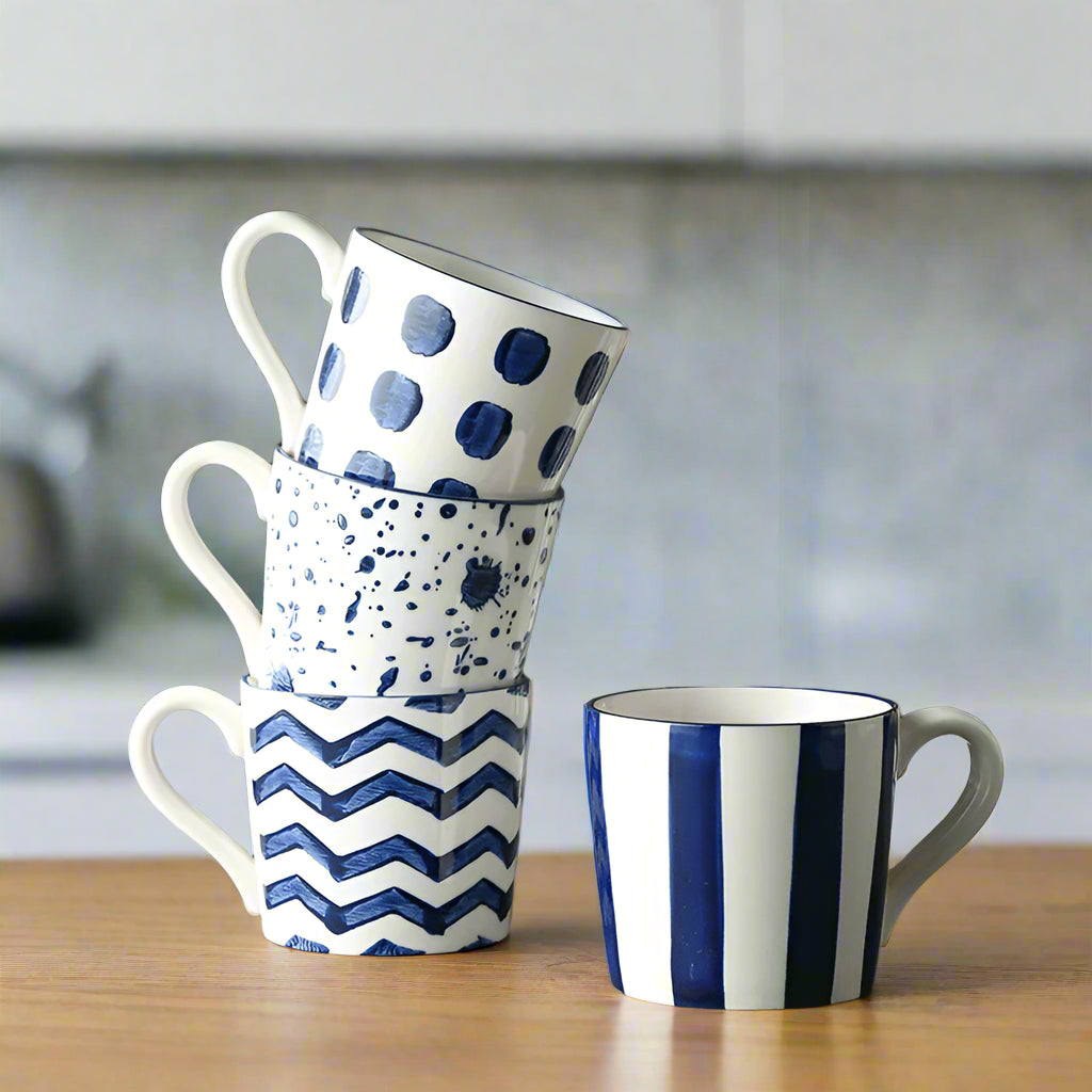 Jug Mug Cup Blue Stripe Spots Kitchenware