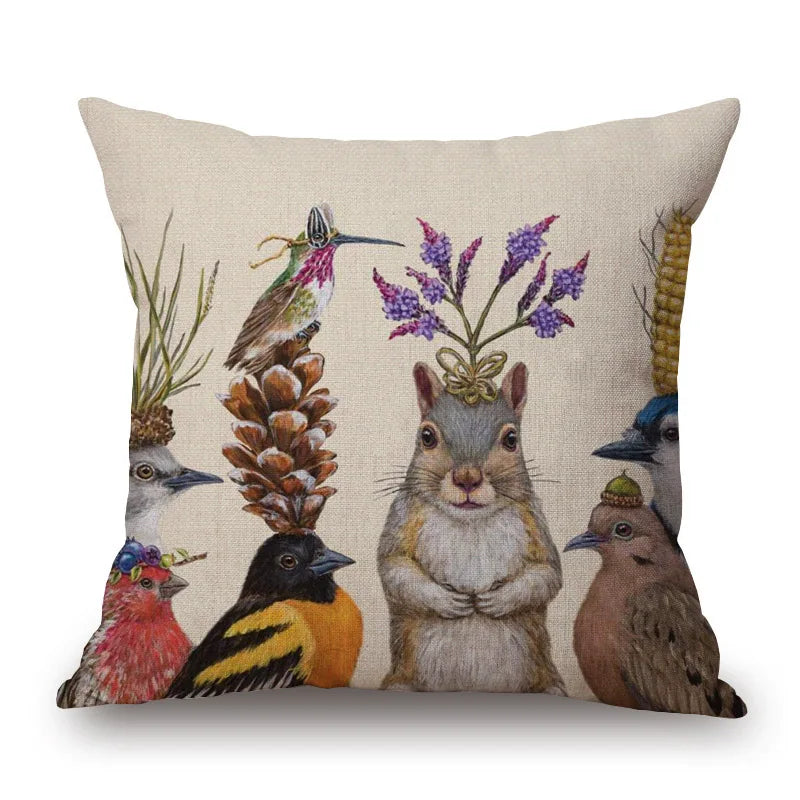Animal Cushion Cover Squirrel Bird Bear Fox 45cm