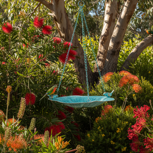 Bird Feeder Hanging Turquoise Gold 33cm Garden Decor