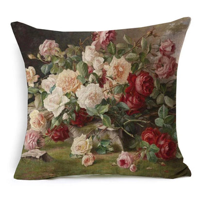 Vintage Oil Painting Floral Cushion Cover | 12 Designs | European Art | Linen or Plush
