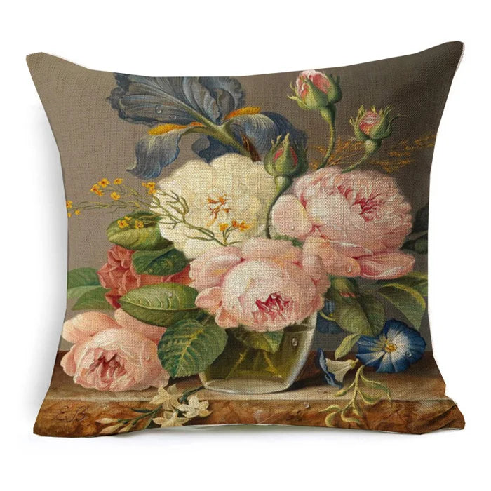 Vintage Oil Painting Floral Cushion Cover | 12 Designs | European Art | Linen or Plush