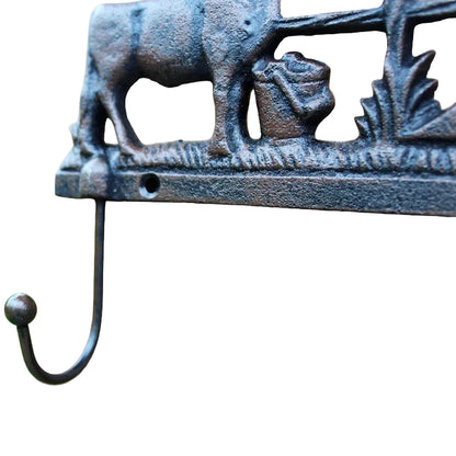 Cow Cattle Cast Iron Hook | Two Hangers Farmhouse Wall Hook 17x6x23cm