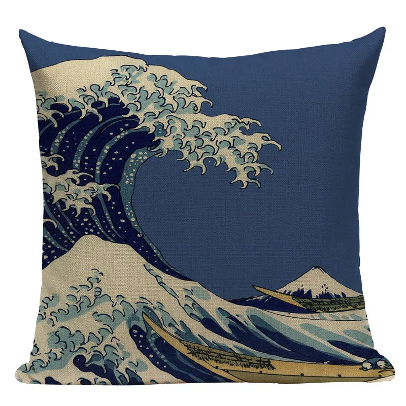Cushion Cover Japanese Style | Koi Fish Cherry Blossom Bird Fan Waves Floral
