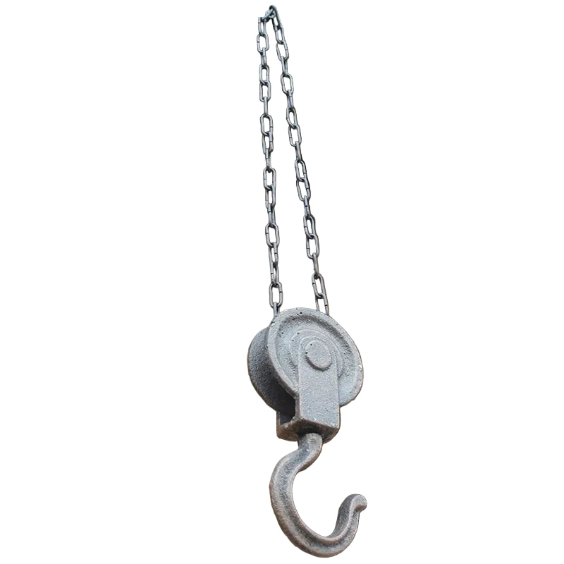 Cast Iron Pulley Hook with Chain — Antique Farmhouse Wall Hook — Small & Large