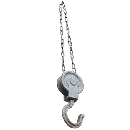 Cast Iron Pulley Hook with Chain — Antique Farmhouse Wall Hook — Small & Large