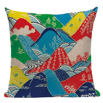 Cushion Cover Japanese Style | Koi Fish Cherry Blossom Bird Fan Waves Floral