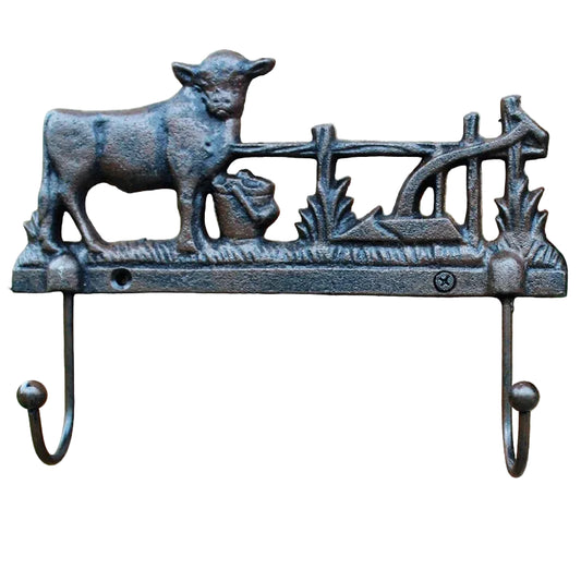 Cow Cattle Cast Iron Hook | Two Hangers Farmhouse Wall Hook 17x6x23cm