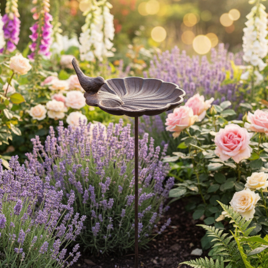 Cast Iron Antique Bird Feeder Garden Stake | 12.5x14.8cm 71.5cm Tall