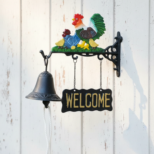 Doorbell Chicken Rooster Hen & Chicks Family Cast Iron - Farmhouse 24x10x27.5cm