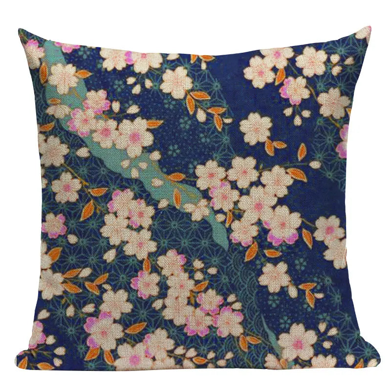 Cushion Cover Japanese Style | Koi Fish Cherry Blossom Bird Fan Waves Floral