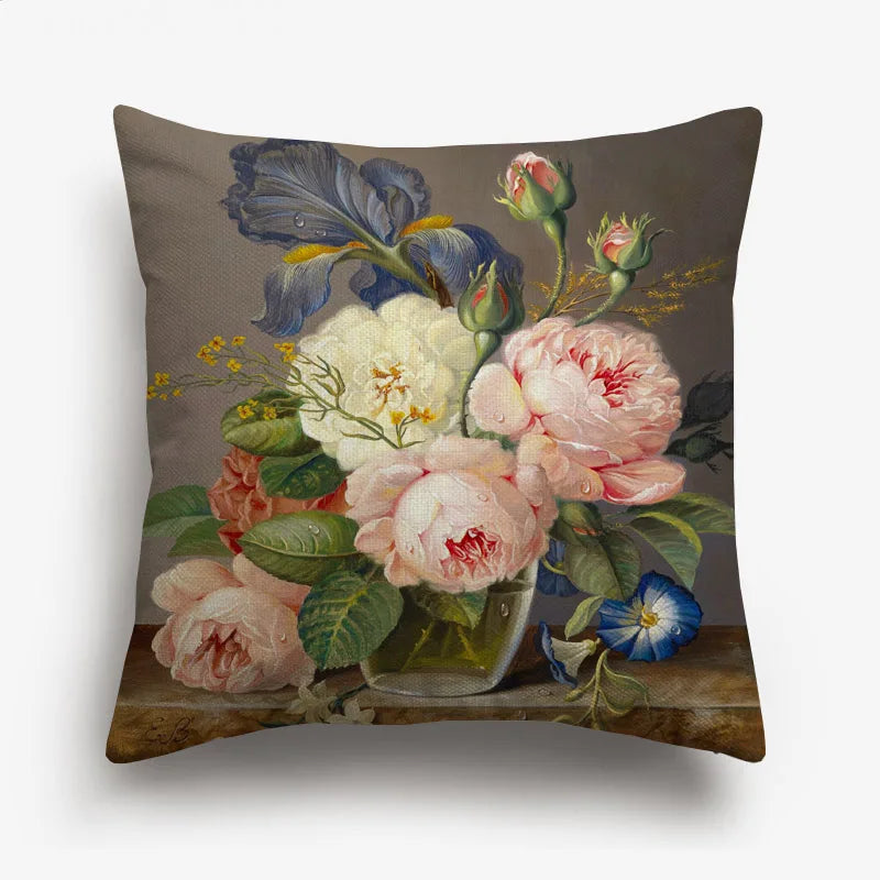 Vintage Oil Painting Floral Cushion Cover | 12 Designs | European Art | Linen or Plush