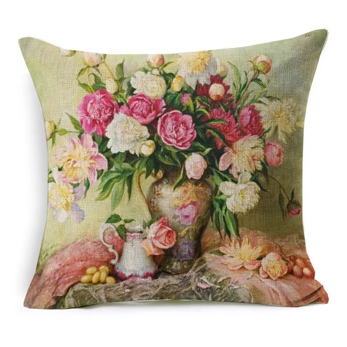 Vintage Oil Painting Floral Cushion Cover | 12 Designs | European Art | Linen or Plush