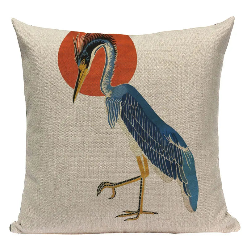 Cushion Cover Japanese Style | Koi Fish Cherry Blossom Bird Fan Waves Floral