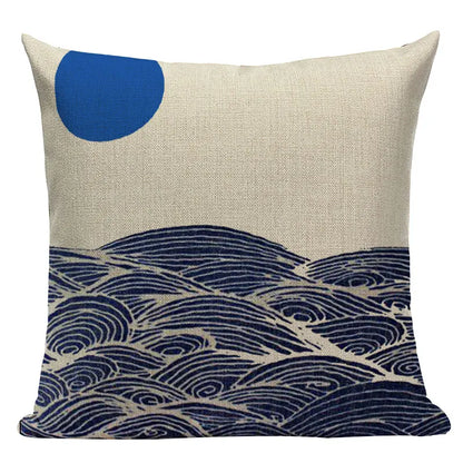 Cushion Cover Japanese Style | Koi Fish Cherry Blossom Bird Fan Waves Floral