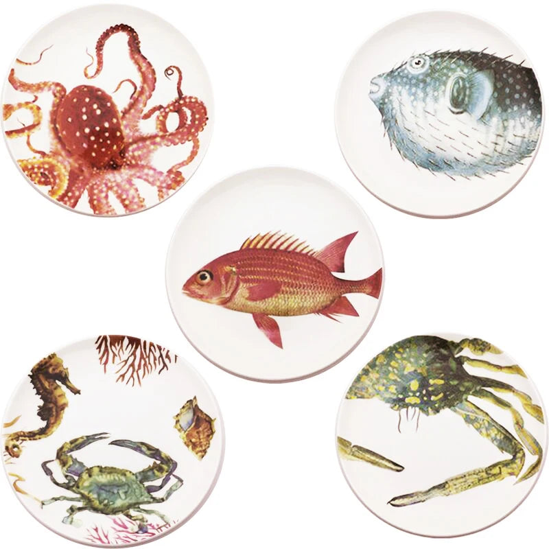 Plate Fish Octopus Crab Coastal Beach Kitchen