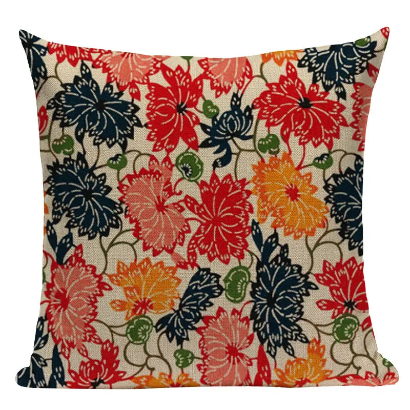 Cushion Cover Japanese Style | Koi Fish Cherry Blossom Bird Fan Waves Floral