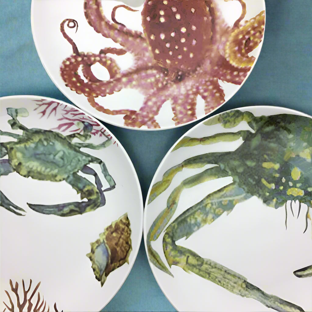 Plate Fish Octopus Crab Coastal Beach Kitchen