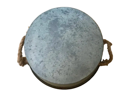 Vintage Galvanised Round Herb Planter with Hemp Rope Handles | Farmhouse Basin
