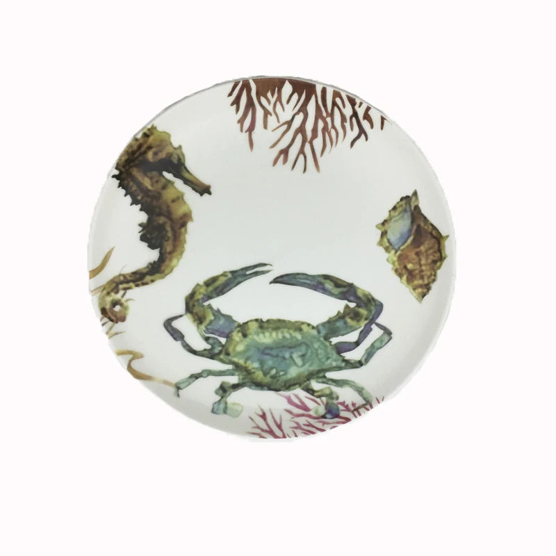 Plate Fish Octopus Crab Coastal Beach Kitchen