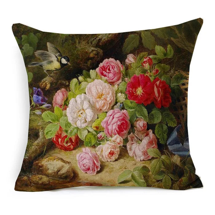 Vintage Oil Painting Floral Cushion Cover | 12 Designs | European Art | Linen or Plush