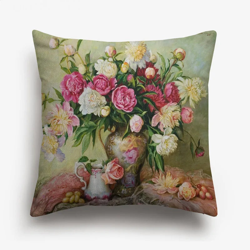 Vintage Oil Painting Floral Cushion Cover | 12 Designs | European Art | Linen or Plush