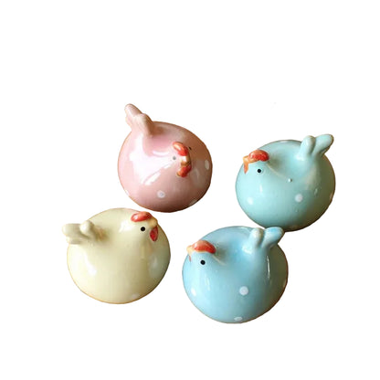 Ceramic Chicken Ornaments Set of 4 Polka Dot Mini Garden
