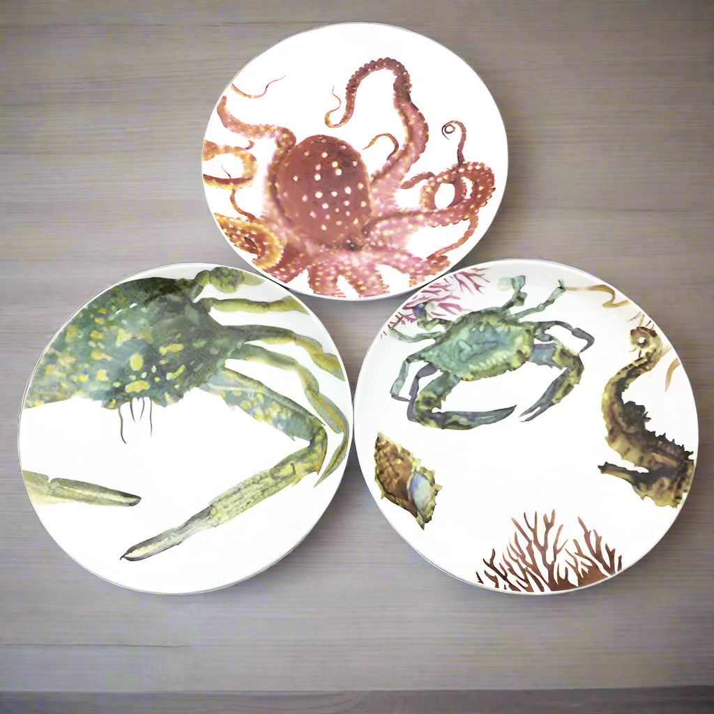 Plate Fish Octopus Crab Coastal Beach Kitchen