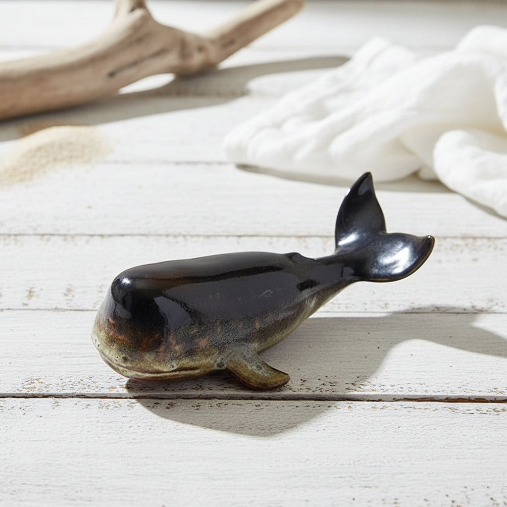 Handmade Ceramic Sperm Whale Ornament | Coastal Home Decor | TV Cabinet & Shelf Sculpture | 29cm