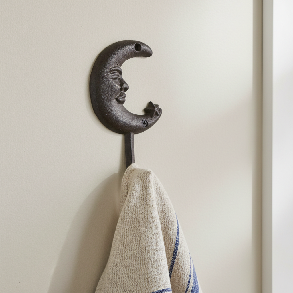 Moon Hook Cast Iron Vintage Celestial - 16.2x9.5cm