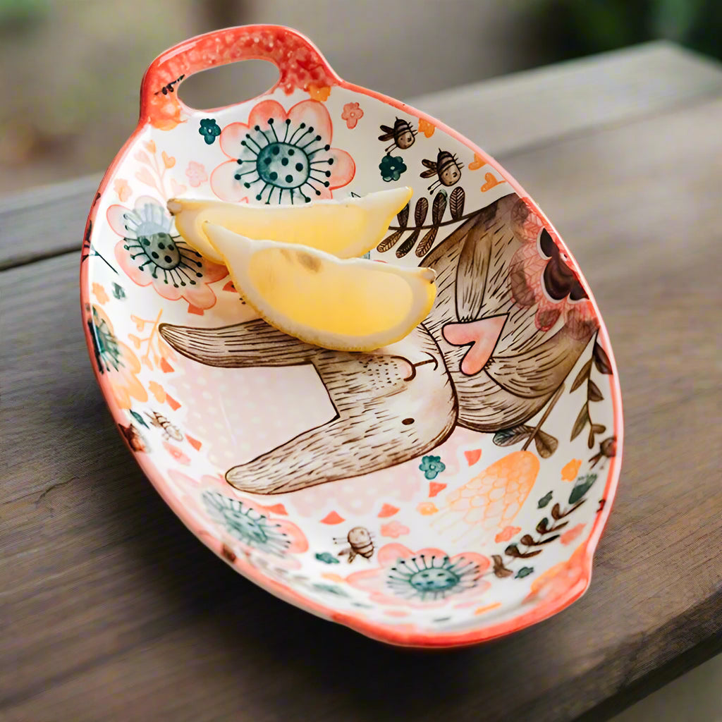 Rabbit Hand Painted Bowl Plate Ceramic