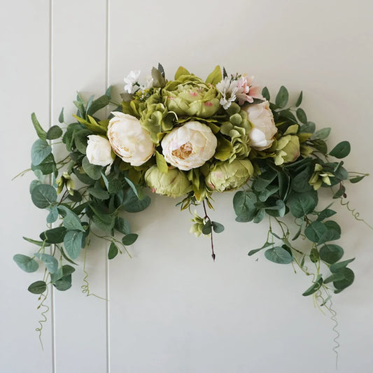 Wreath White Green Floral Artificial Door Home Decor