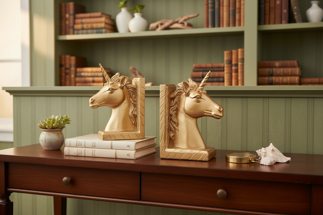 Resin Unicorn Bookends - Gold or White Horse Statue Book Stand
