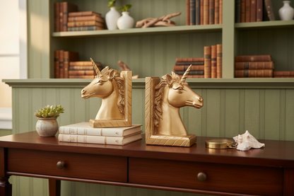 Resin Unicorn Bookends - Gold or White Horse Statue Book Stand