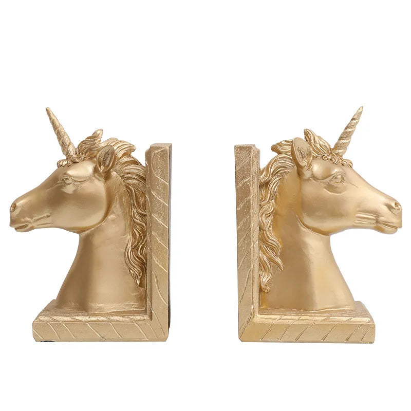 Resin Unicorn Bookends - Gold or White Horse Statue Book Stand