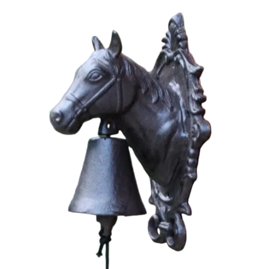 Horse Head Doorbell Cast Iron Handmade Antique Black - Unique One of a Kind 16x13.5x25cm