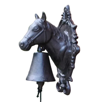 Horse Head Doorbell Cast Iron Handmade Antique Black - Unique One of a Kind 16x13.5x25cm