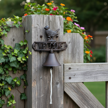 Door Bell Welcome Cast Iron Rustic Bird