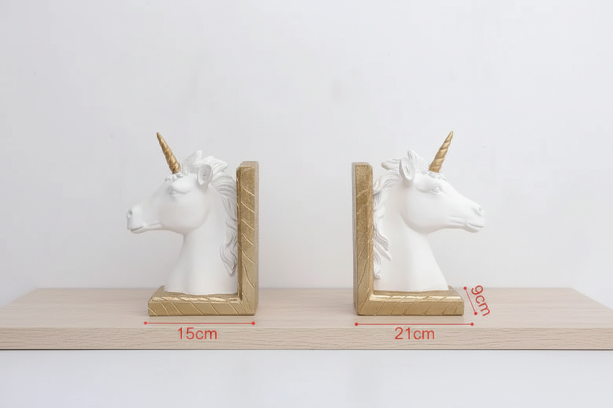 Resin Unicorn Bookends - Gold or White Horse Statue Book Stand