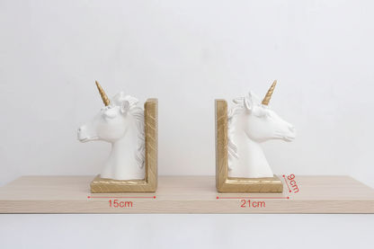 Resin Unicorn Bookends - Gold or White Horse Statue Book Stand
