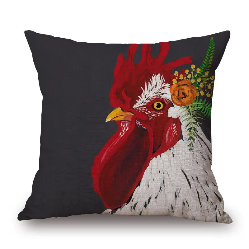 Cushion Cover Fun Poultry Rooster Chicken Hen Farmhouse | Linen Cotton Polyester | 11 Designs