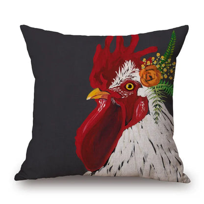 Cushion Cover Fun Poultry Rooster Chicken Hen Farmhouse | Linen Cotton Polyester | 11 Designs