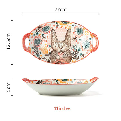 Rabbit Hand Painted Bowl Plate Ceramic