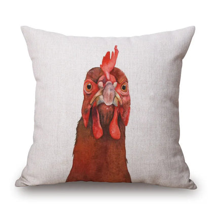 Cushion Cover Fun Poultry Rooster Chicken Hen Farmhouse | Linen Cotton Polyester | 11 Designs