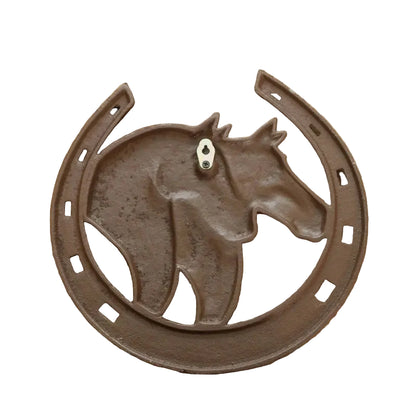 Cast Iron Horse Heads Welcome Plaque | Horseshoe Welcome Sign | Country Farmhouse Wall Decor | 29x29cm