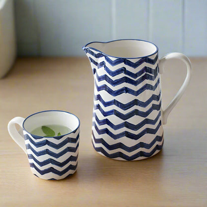 Jug Mug Cup Blue Stripe Spots Kitchenware