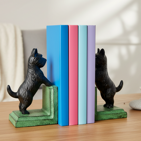 Scottish Scotty Highland Dog Bookends - Cast Iron - Vintage Desk Decor